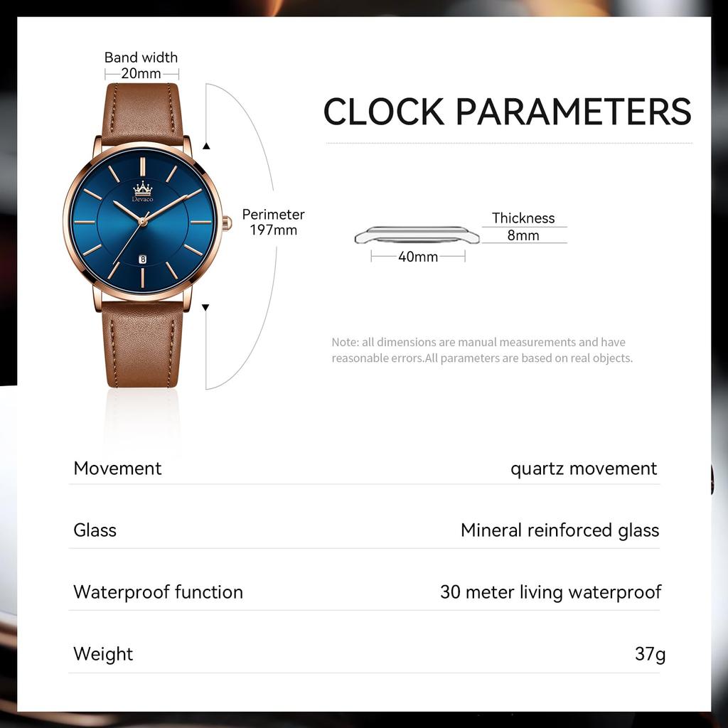 Men's Watch Ultra-Thin 6.5MM Simple Fashion Casual Business Watch Japanese Quartz Movement 40mm Dial Genuine Leather Band Unisex Watch for Men