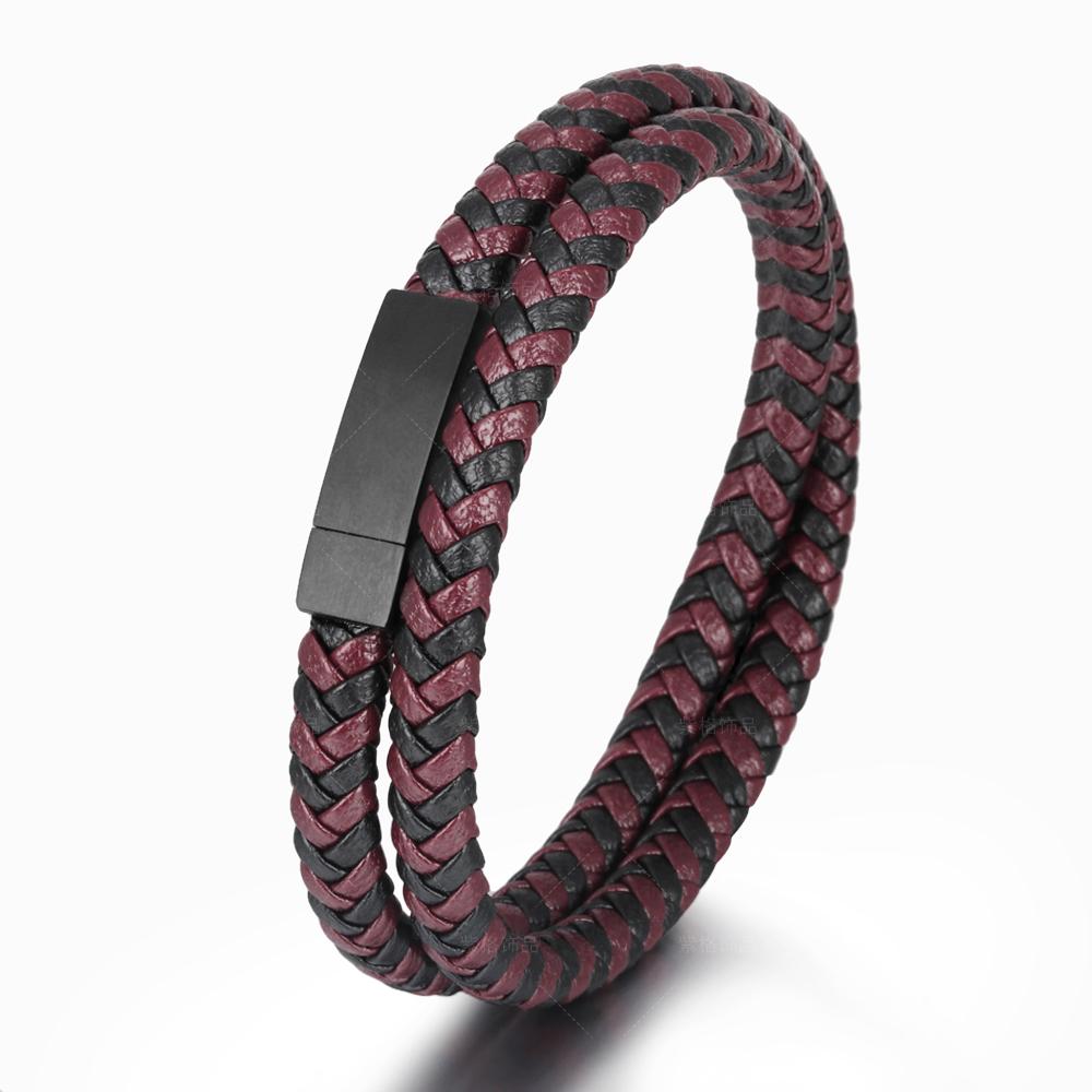 Hot Sale Punk Style Leather Cowhide Buckle Stainless Steel Magnetic Bangles Men Chain Anniversary Gift Friend