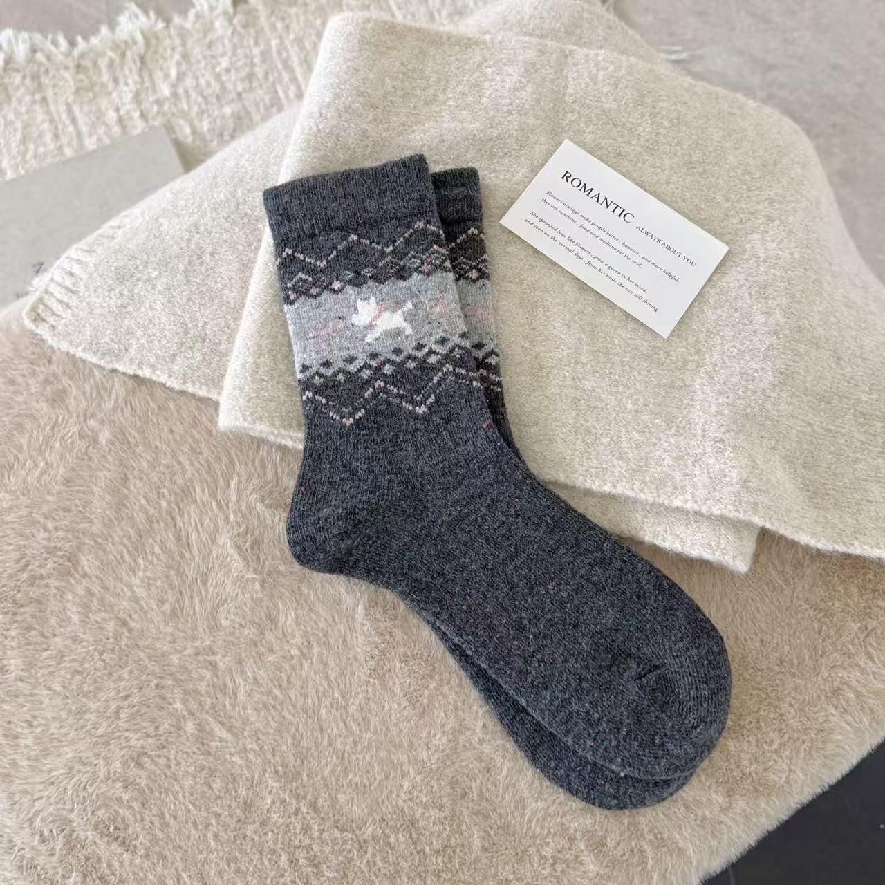 Женские ретро шерстяные носки с узором Fair Isle - Теплые, милые, до середины икры, меланжевые для осени/зимы