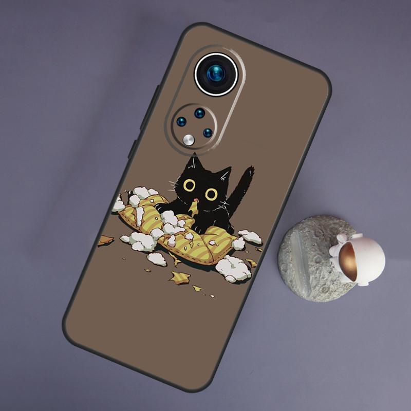 Black Cat Cartoon Cute For Huawei Honor Magic 5 Lite 70 50 X8 X9 a P20 P30 P40 P50 P60 Pro P Smart Nova 9 5T Case