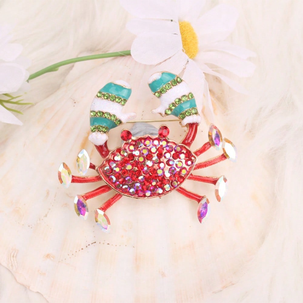 Crystal Crab Brooch for Women, Unique Animal Enamel Pin with Sparkling Rhinestones, Novelty Jewelry Gift for Coat Bag Decoration