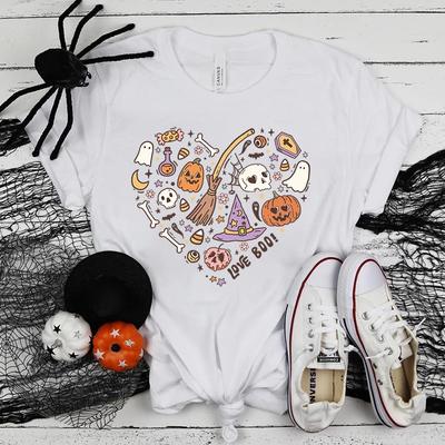 Mode Halloween Liebe Boo Aufdruck Kurzarm Halloween Liebe Boo T-Shirt Für Damen Sommer Freizeit T-Shirts Oberteil