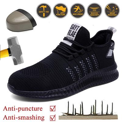 Sapatos de Segurança de Trabalho Masculinos e Femininos, Botas Anti Esmagamento com Biqueira de Aço, Calçados Esportivos Confortáveis Anti Perfuração de Malha Respirável para Adultos
