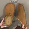 Super soft thick-soled cowhide version outer wear bag head half slippers autumn new one-pedal single shoes children