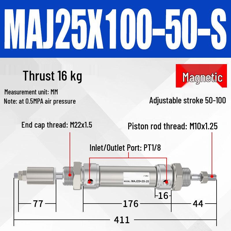 Adjustable Stroke Mini Stainless Steel Pneumatic Cylinder (maj16/20/25/32/40X100-25-50sca)