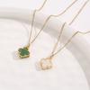 Ancient Gold-plated Jewelry Inlaid with Imitation Hotan Jade Pendant, Four Leaf Grass Necklace, Female, the Best Gift