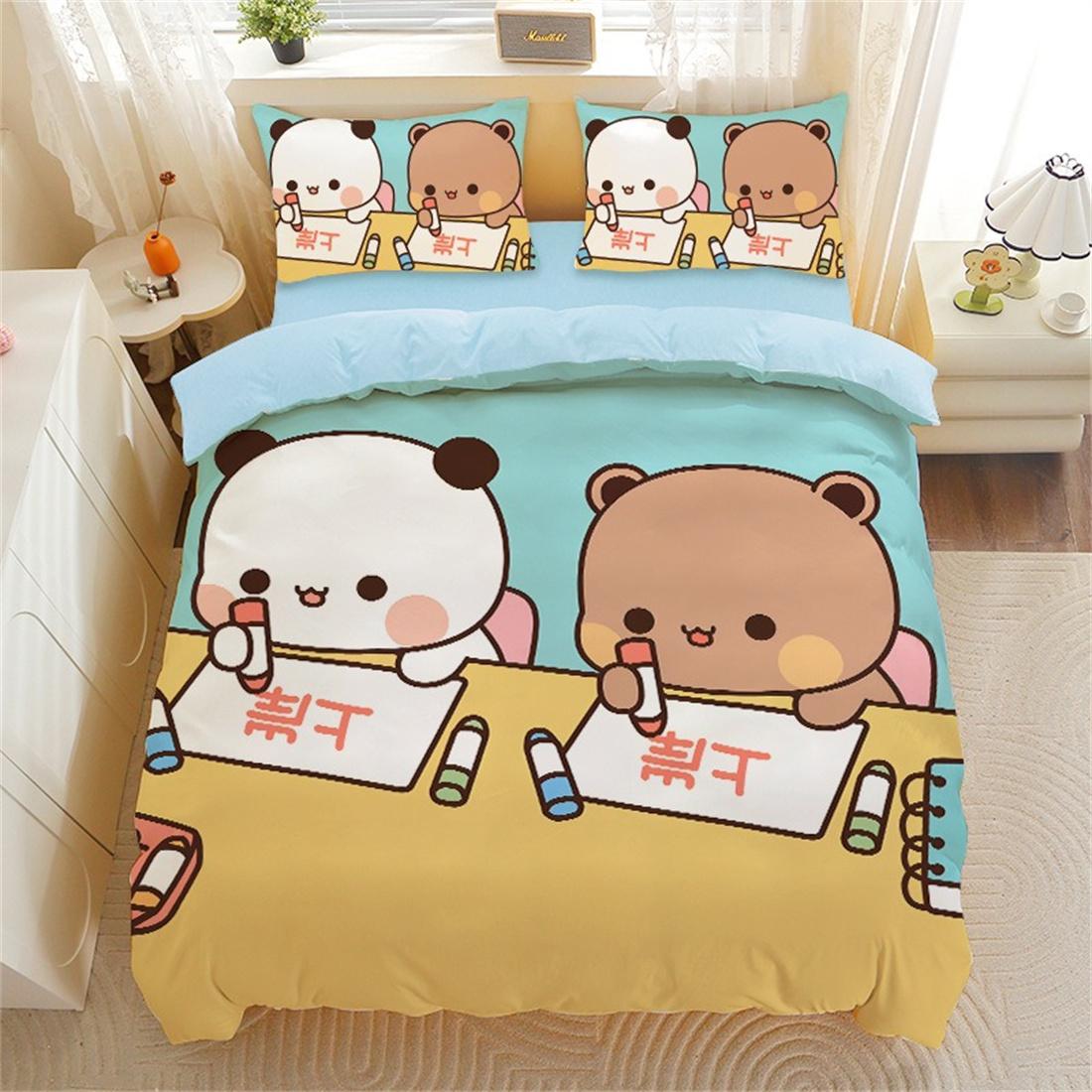 

Cartoon Bear Panda Duvet Cover, Cute Bubu Dudu Bear Bedding Set Soft Polyester 3D Digital Printed Duvet Cover and Pillowcase 90x200cm