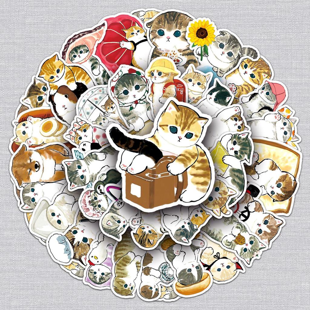 50 Hand-Painted Cartoon Kitten Sticker Set for Cups, Suitcases, and Journals