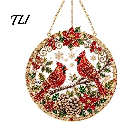 Seasonal Festival Gift Ideas Christmas Rhinestone Painting Suncatcher Kit, Round DIY Hanging Decor Festive Decorations for Holidays Tree Home,