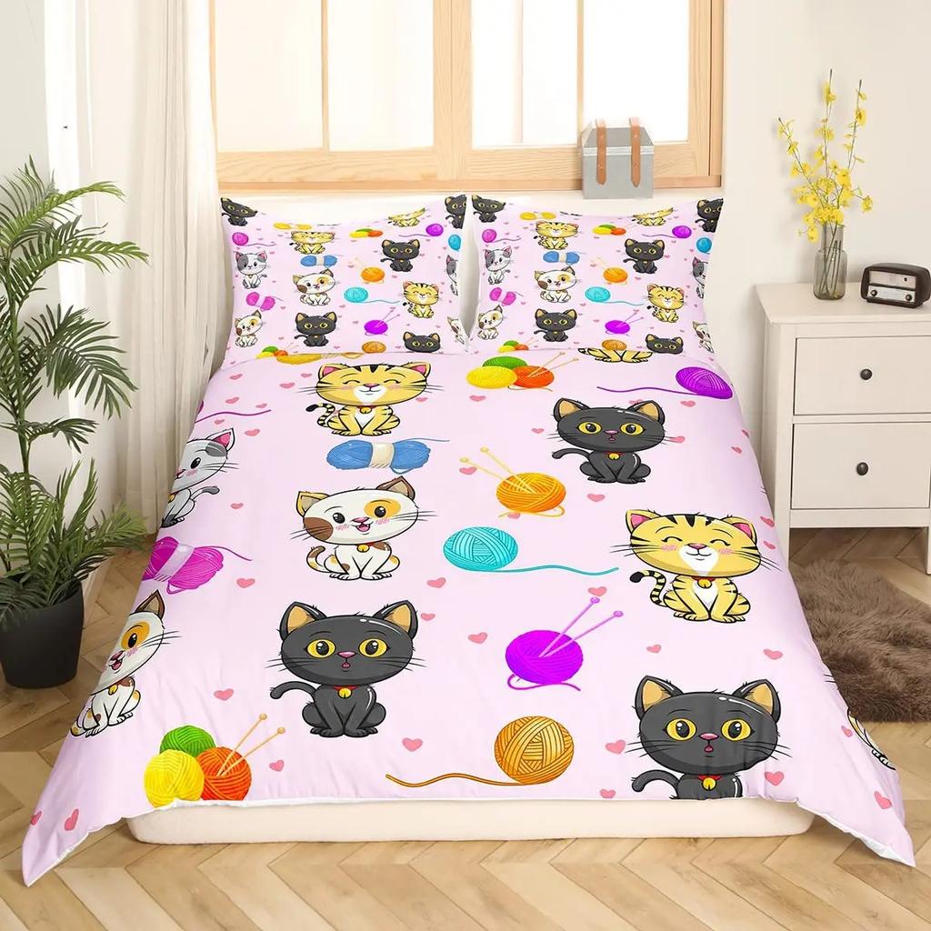 Blue Cartoon Cat Paw Print Duvet Cover For Children Boys And Girls Duvet Cover Cute Pet Cat For Bedroom Decorations Queen King