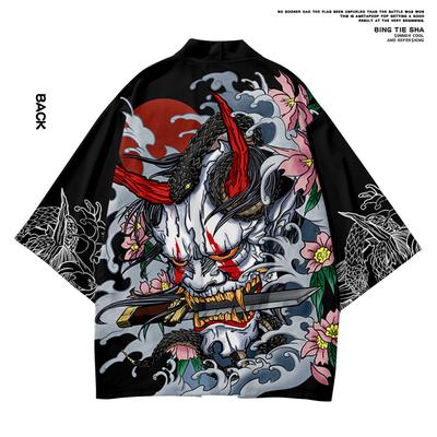 Kimono Man Japanese Clothes Yukata Male Samurai Costume Haori Obi Beach Men's Kimono Cardigan Japanese Streetwear Jacket