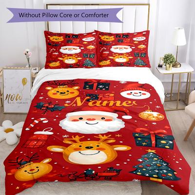 3pcs Custom Name Christmas Bedding Set Duvet Cover Closure Includes 1 Duvet Cover & 2 Pillowcases, Soft and Comfortable for All Seasons.