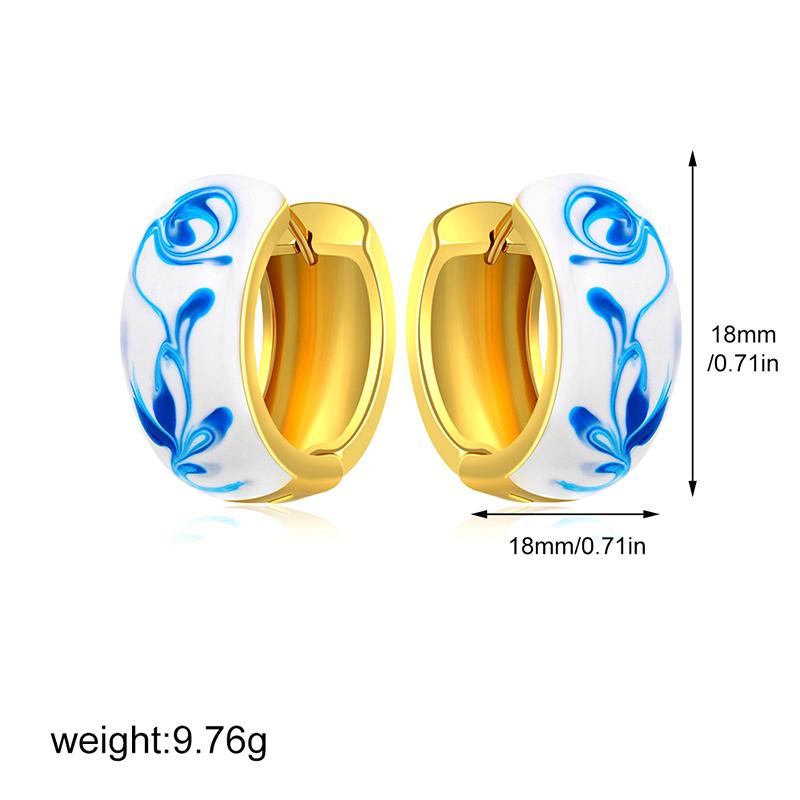 Blue Flower Enamel Drip Oil Earrings Vintage Blue White Porcelain Earrings Chinese Style Copper Irregular Earrings