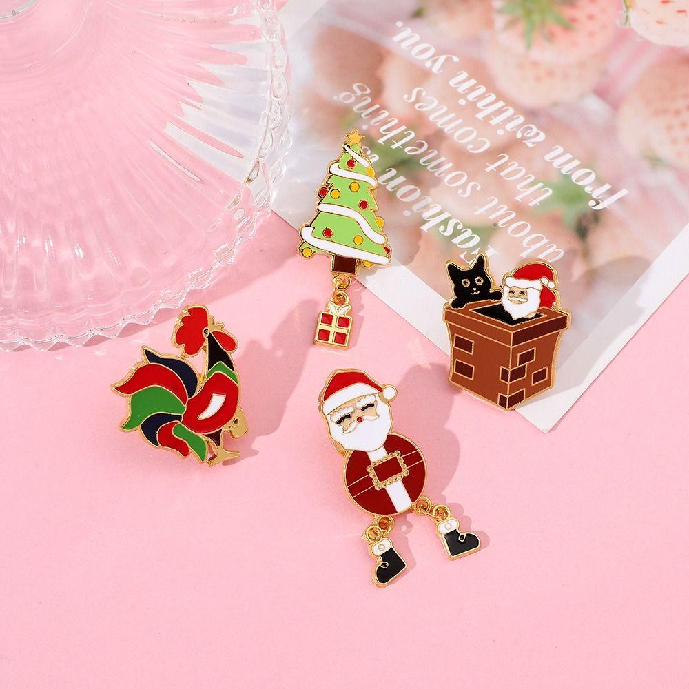 Kreslená vánoční brož Vánoční stromek Kapající olej Klopový odznak Smaltované špendlíky Santa Claus Ženy