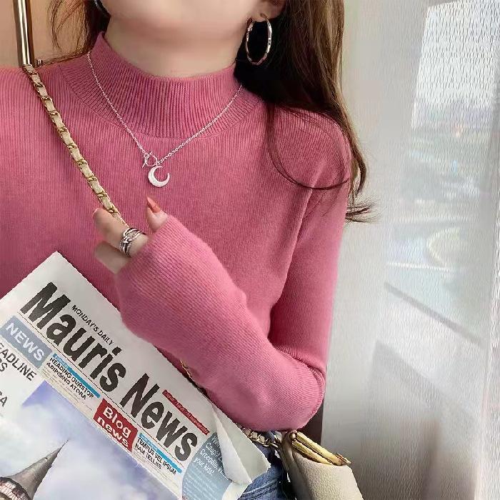 

Черный трикотажный топ с полувысоким воротником для женщин, осенне-зимний, универсальный, с длинным рукавом, базовый слой, приталенная рубашка One Size