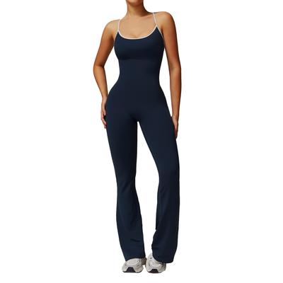 Naked Cross Back Yoga Jumpsuit With Pleated And Slightly Flared Running And Fitness Horn Jumpsuit For Women