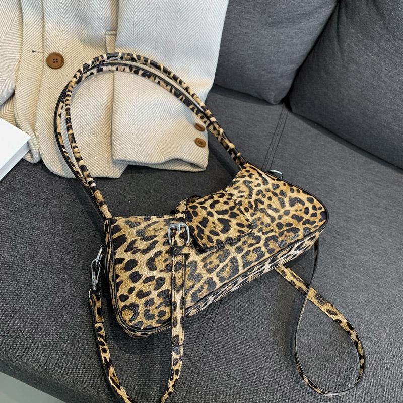 French Style Underarm Bag For Women Brown Black Leopard Handbag Clutch Bag Female Vintage PU Leather Crossbody Bags Versatile