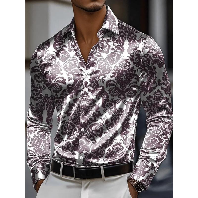 Men's Shirt 3D Vintage Chain Print Polyester Fabric Outdoor Street Long Sleeve Button Clothing Fashion Street Style Design