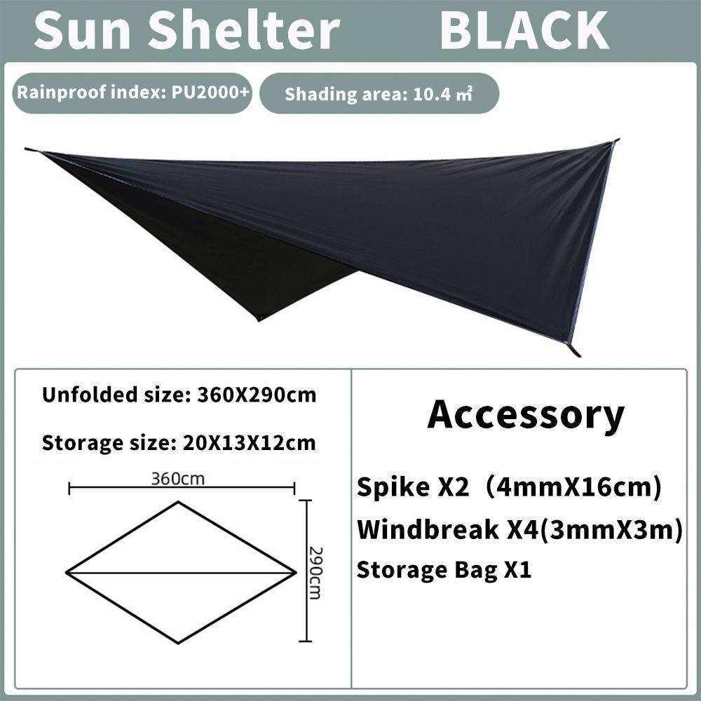 360x290 см тент водонепроницаемый абажур сверхлегкий садовый навес от солнца открытый кемпинг туристический пляжный навес от солнца 360*290CM чёрный