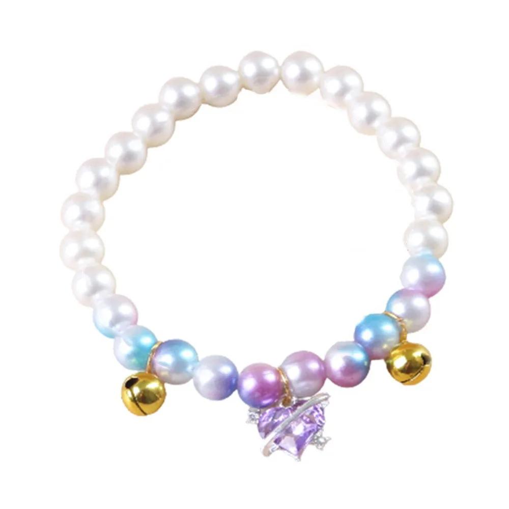 Elastic Rope Pet Pearl Collar Princess Style With Crystal Pendant Cat Necklace Pet Jewelry Cat Accessories Cat Neck Chain Puppy