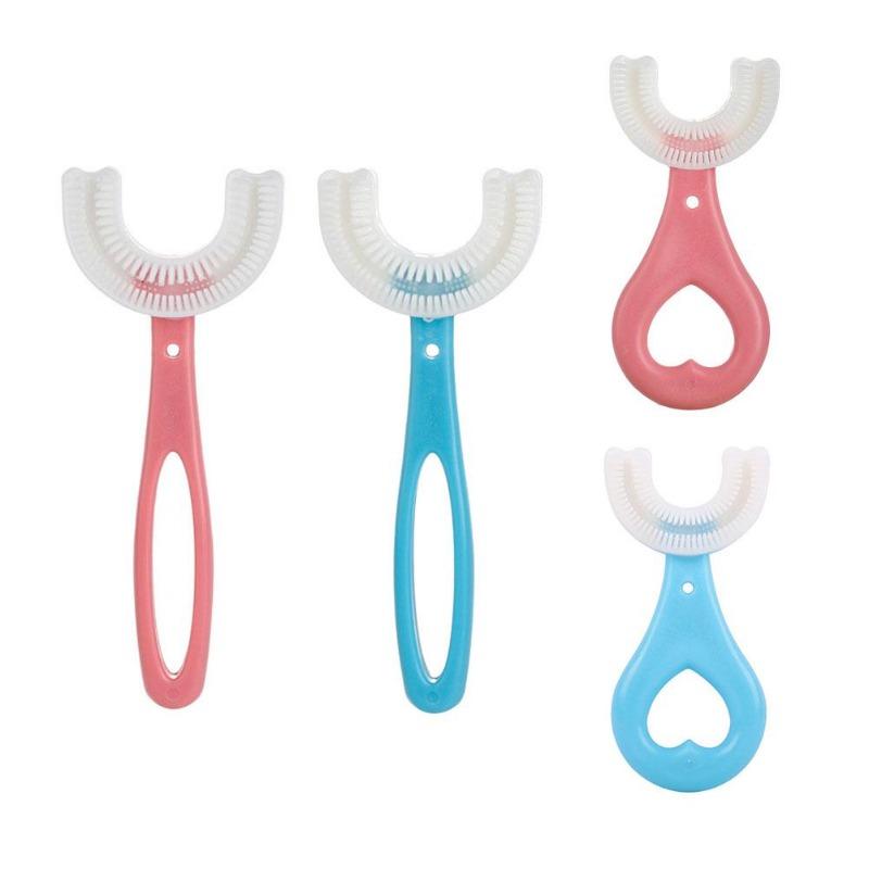 U Shape Kids Toothbrush with Handle Silicone Oral Care Cleaning Brush for Children