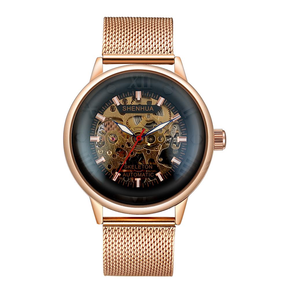 Men's Watches Luxury Brand Wind Hand Mechanical Skeleton Mens Watches Stainless Steel Band Bracelet Mesh Bracelet 2025