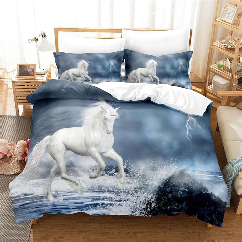 Bettdecke Weißes Einhorn Twin Size Süßes Fliegendes Pferd Bettwäsche-Set Für Teenager Kind Mädchen Mikrofaser Wildtier Bettdecke
