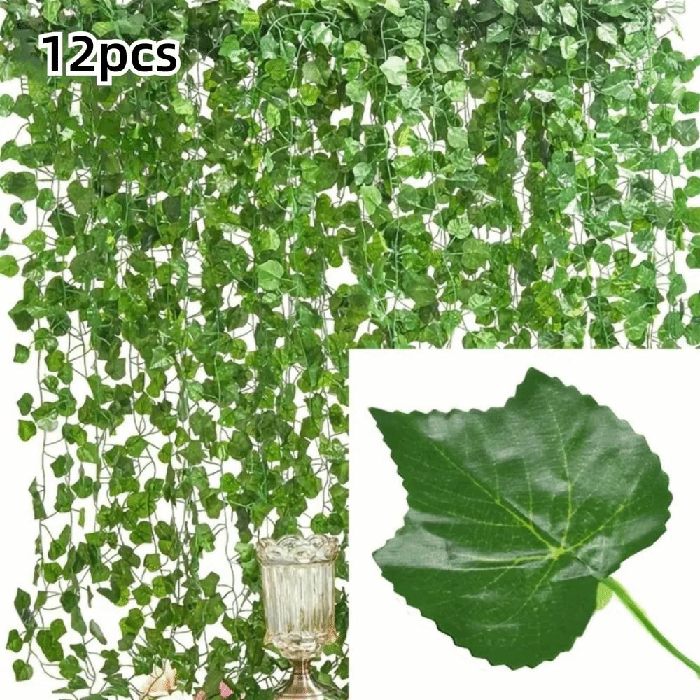 12PCS Artificial Ivy Garland Green Color Green Leaf Vine Fake Plant Creeper Garden Decor