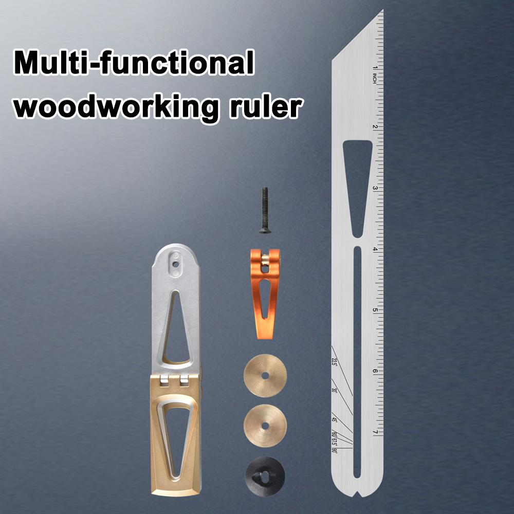 Woodworking Ruler, Multi Functional Stainless Steel Scribing Tool with Rotatable Sliding Ruler and Cam Lock, for Carpenter Dovetail Angle Measurement