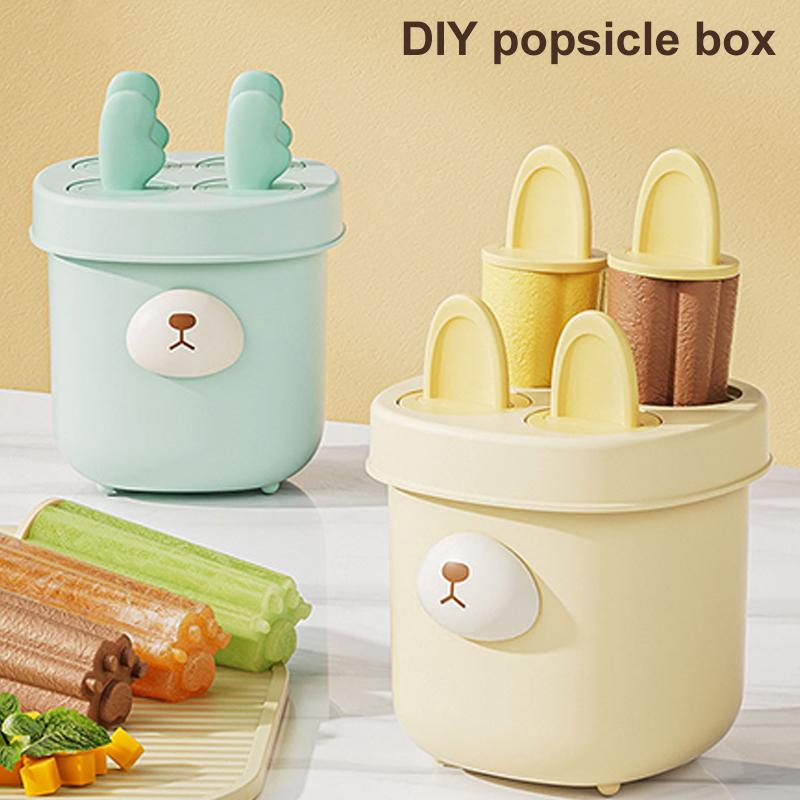 Fryseboks 4 rom Iskremform Matkvalitet Tegneserieform Isgitterlagerboks Gjenbrukbare Runde Ispinnformer Is DIY