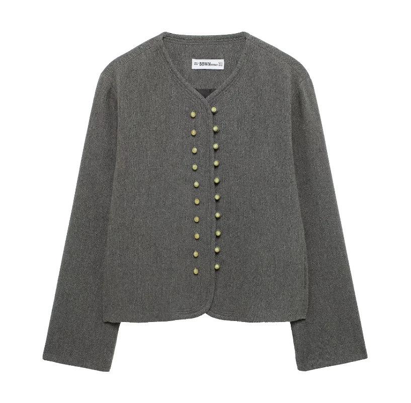 

TAOP&ZA Женская весенняя однотонная куртка с круглым вырезом и пуговицами Extra Small