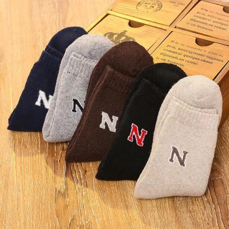 5/10 Pairs Men's Winter Wool Socks Thickened Mid-calf Warm Knit Wool-blended Solid Color Comfortable Socks
