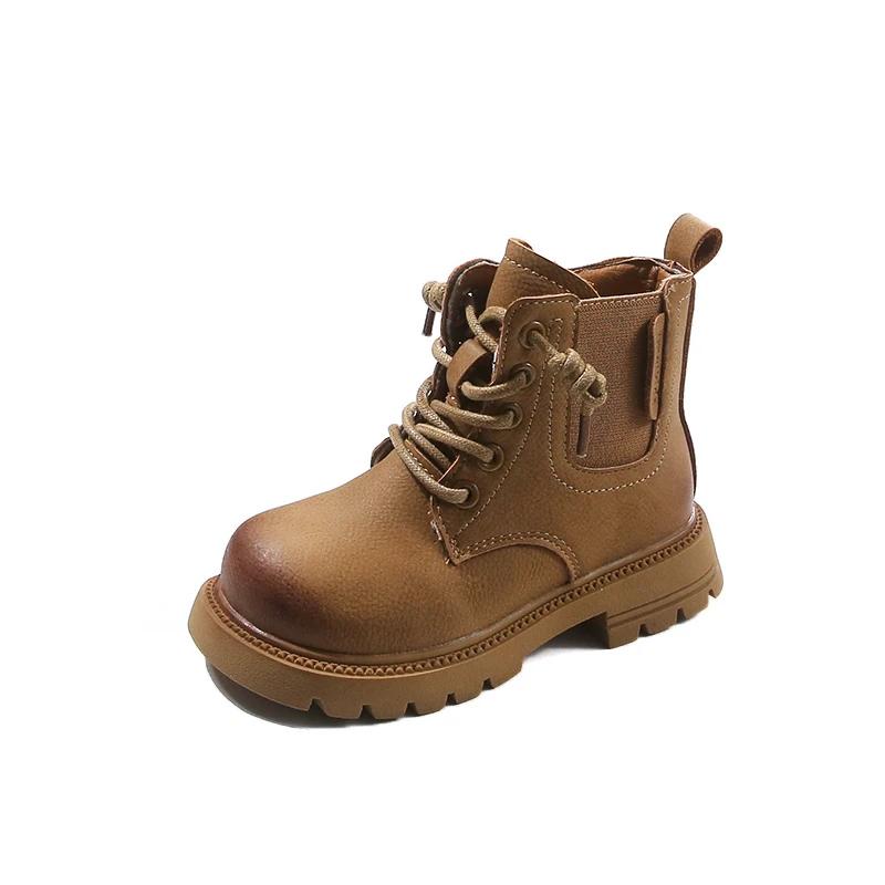 

2024 Children Plush Fashion Boots for Girls Winter New Korean Style Soft Thick Sole Anti-slippery Versatile Trendy Leather Shoes 24 жёлтый