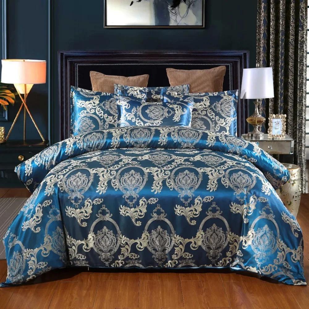 2/3 st Set av Ljus Lyx Sängkläder Hemtextil Europeisk Satin Jacquard Sängklädesset Påslakan Örngott Juego De Ropa De Cama