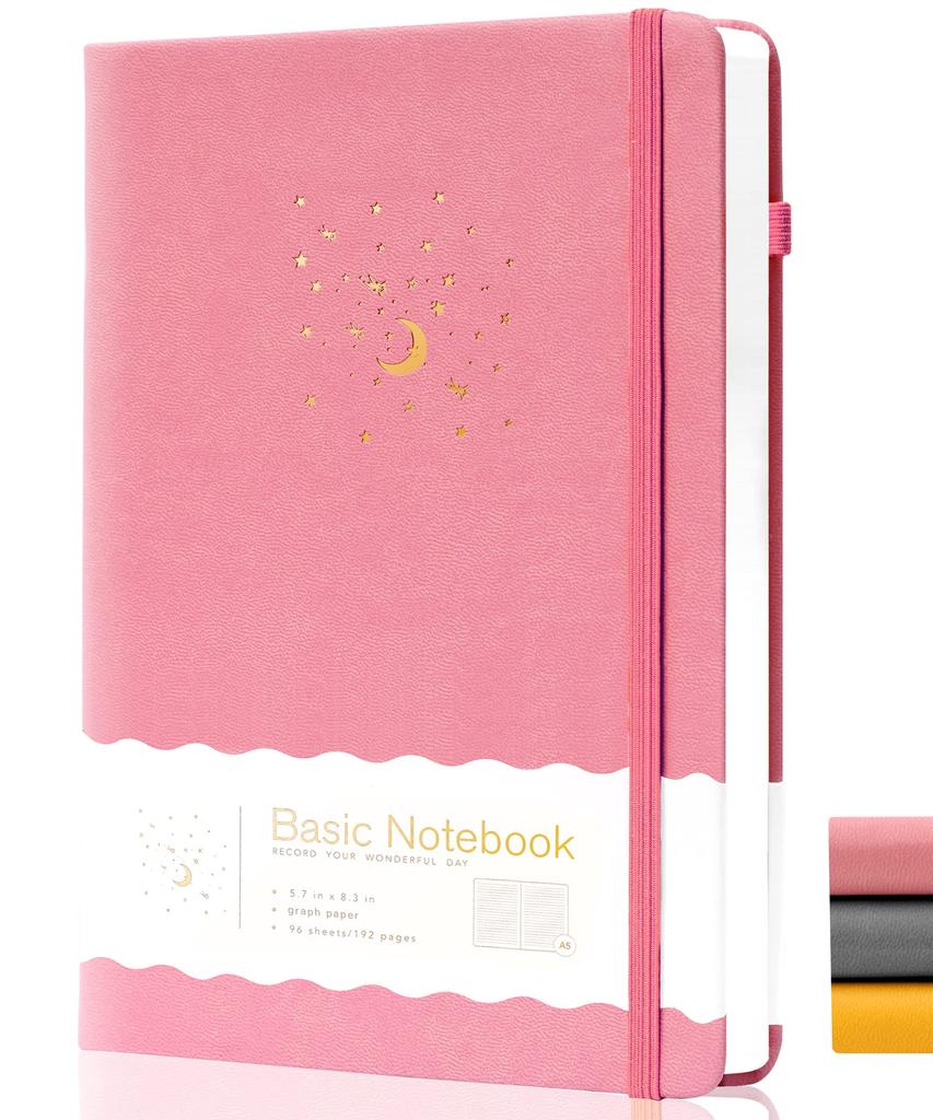 CAGIE 5mm A5 Classic Business x with Pen Pink Notebook, Grid, Notebook, Hardcover, Notebook, Journal, Notebook, 14.5cm 21cm, Holder,