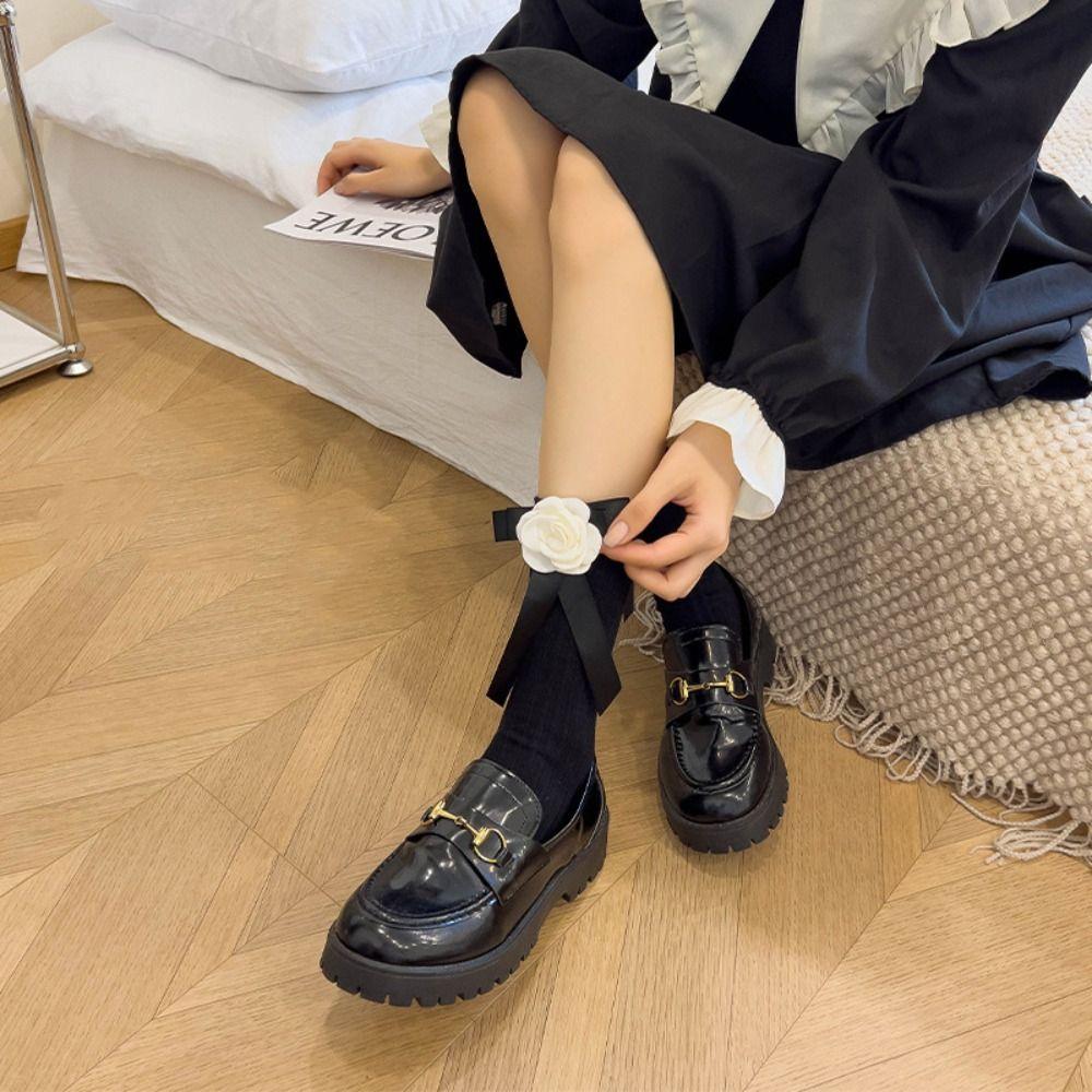 

Bow Camellia Socks Thick Jk Socks Elegant Lolita Socks Office