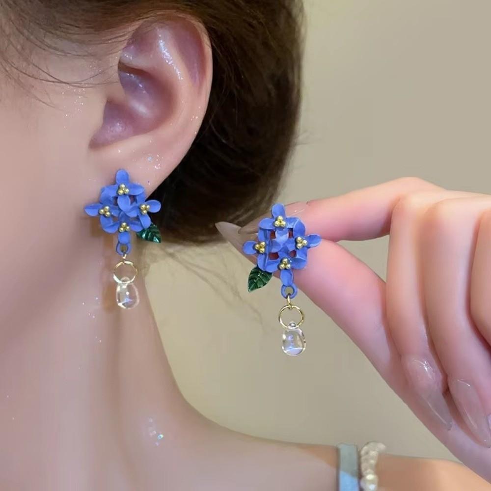 Blue Color Orchid Earrings Sweet Flower Earrings Ethnic Style Girl Ear Jewelry Gift