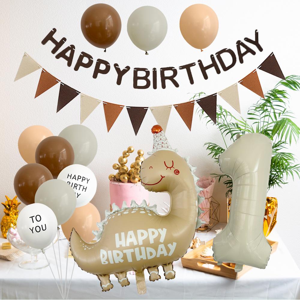 Vintage Dinosaur Grädde Digital Aluminiumfolie Ballongset Barnfödelsedagsballong Flagga Festscen Arrangemang