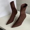 Stivali alla caviglia da donna in tessuto elasticizzato Autunno Primavera Punta appuntita sexy Tacco alto Moda Calzini da donna Scarpe con tacco a spillo