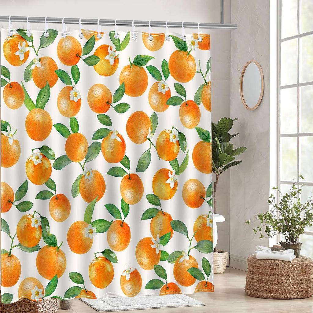Orange Shower Curtain Cute Fruits Bathroom Shower Curtain Orange Waterproof Fabric Shower Curtain Bathtub Decor With