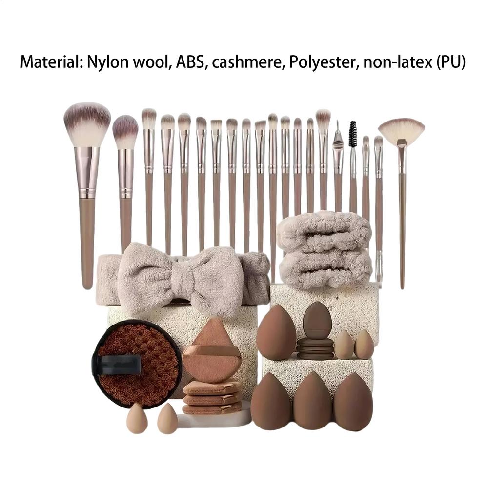 Makeup Brushes and Sponges Set Brown Makeup Puff, Beauty Egg, Headband Wristband Remover Kit Makeup Tool Gift