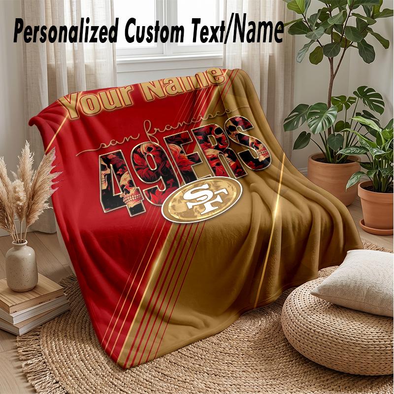 San Francisco 49ers Custom Flannel Throw Blanket Print Your Name Text Soft Warm Blanket Holiday Present