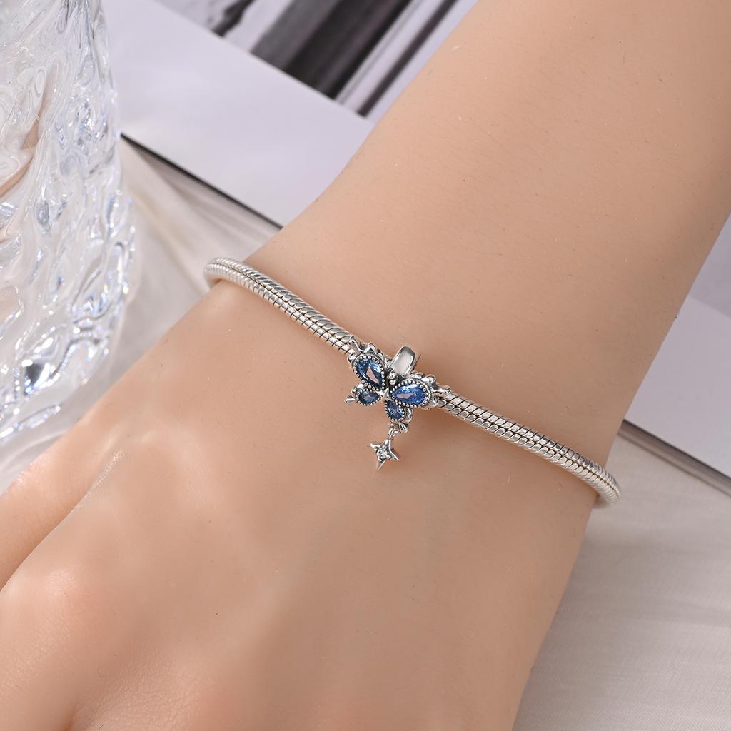 Original Copper Charms Luxury Blue Butterfly Creature Beads Fit Bracelet Diy Women Making Delicate Gift