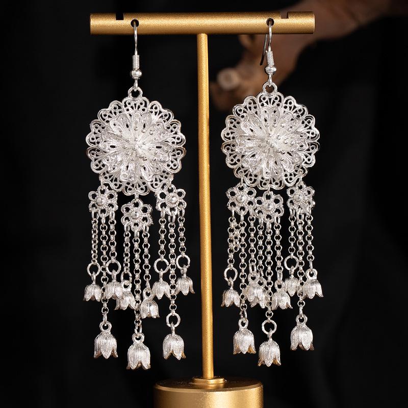 Trendy Miao Ethnic Silver Tassel Earrings – Elegant and Personalized