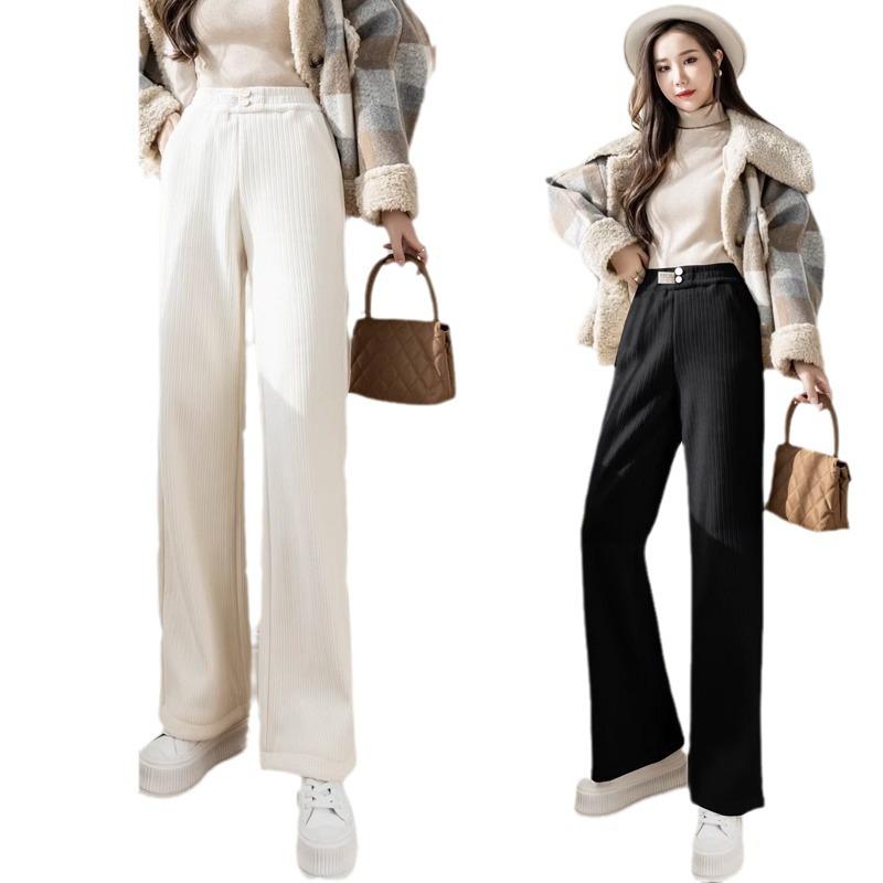 Women's 2024 High-Waist Velvet Drape Wide-Leg Pants: Slim, Loose, Thick, and Casual for Winter.