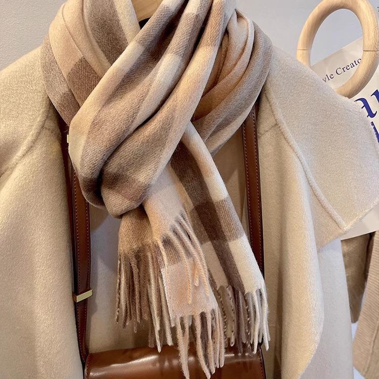 Simple and Versatile Plaid Wool Scarf for Women Couple Narrow Version Long Men's Scarf