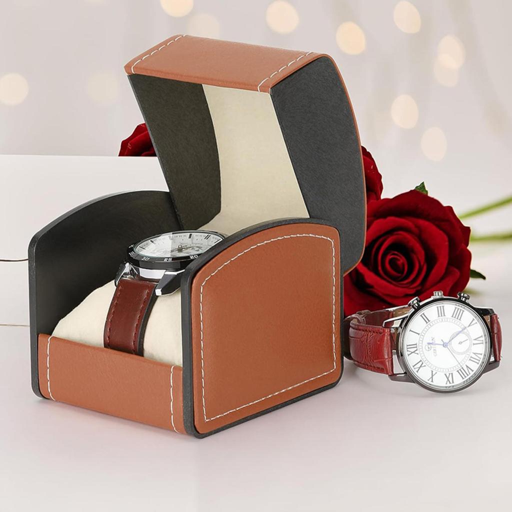 Bærbar klokkeboks PU skinnurkasse Organisering Oppbevaringsholder for menn kvinner Armbånd Vintage smykkeskrin med lærpute