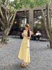 [Invisible zipper + small backpack] pure and gentle yellow dress women's summer round neck waist slimming A-line back