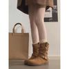 Round head inner heightening belt buckle short boots spring and autumn flat bottom stacking boots