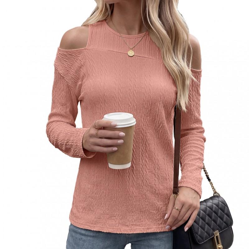 Womens Oversized Long Sleeve T-Shirt With Off-Shoulder Detail Round Neck Loose Fit Casual Daily Wear 2026 Winter